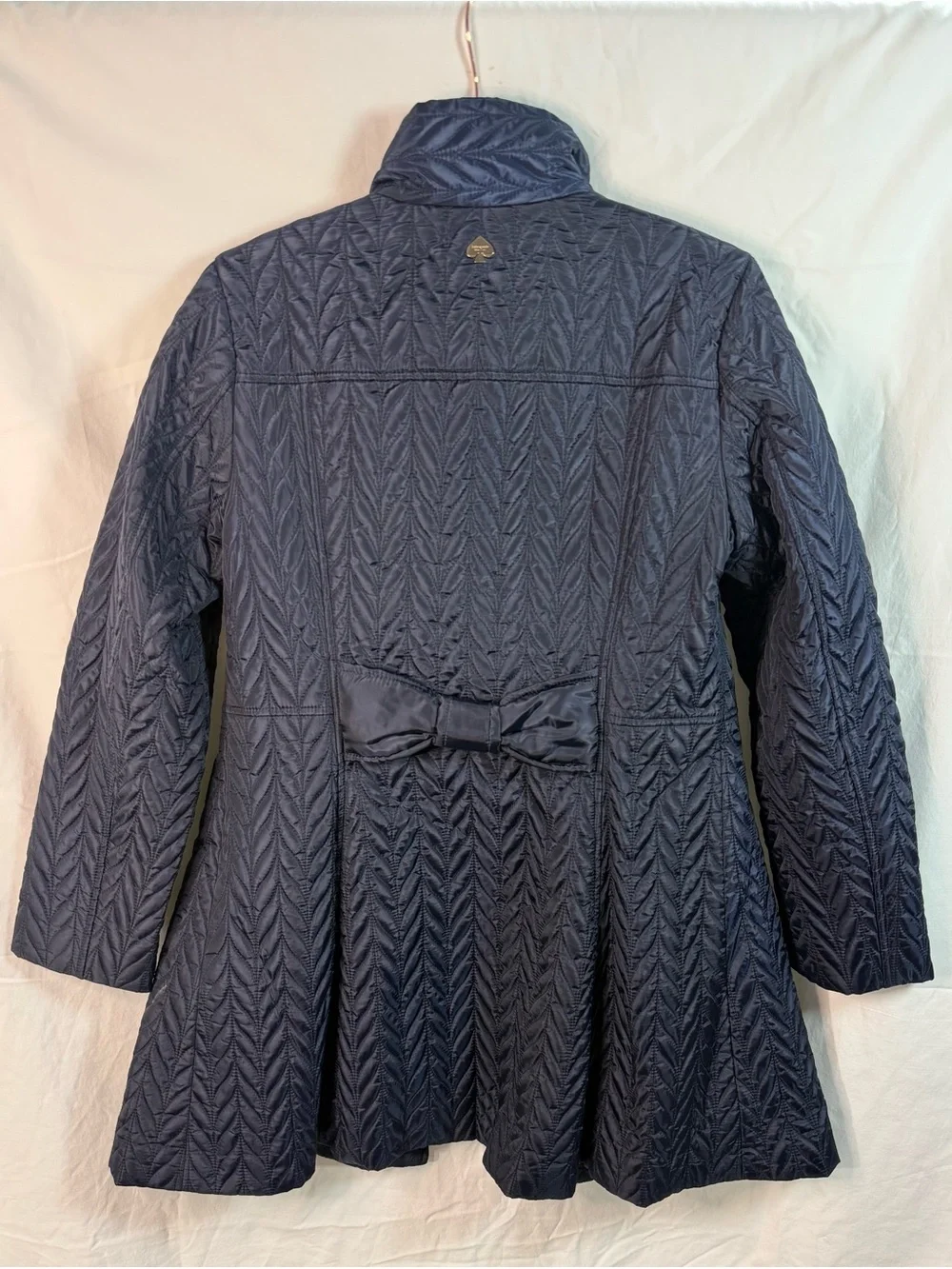 Kate Spade New York Quilted Zip Coat Navy Bow Back Lightweight Jacket Size‎ S